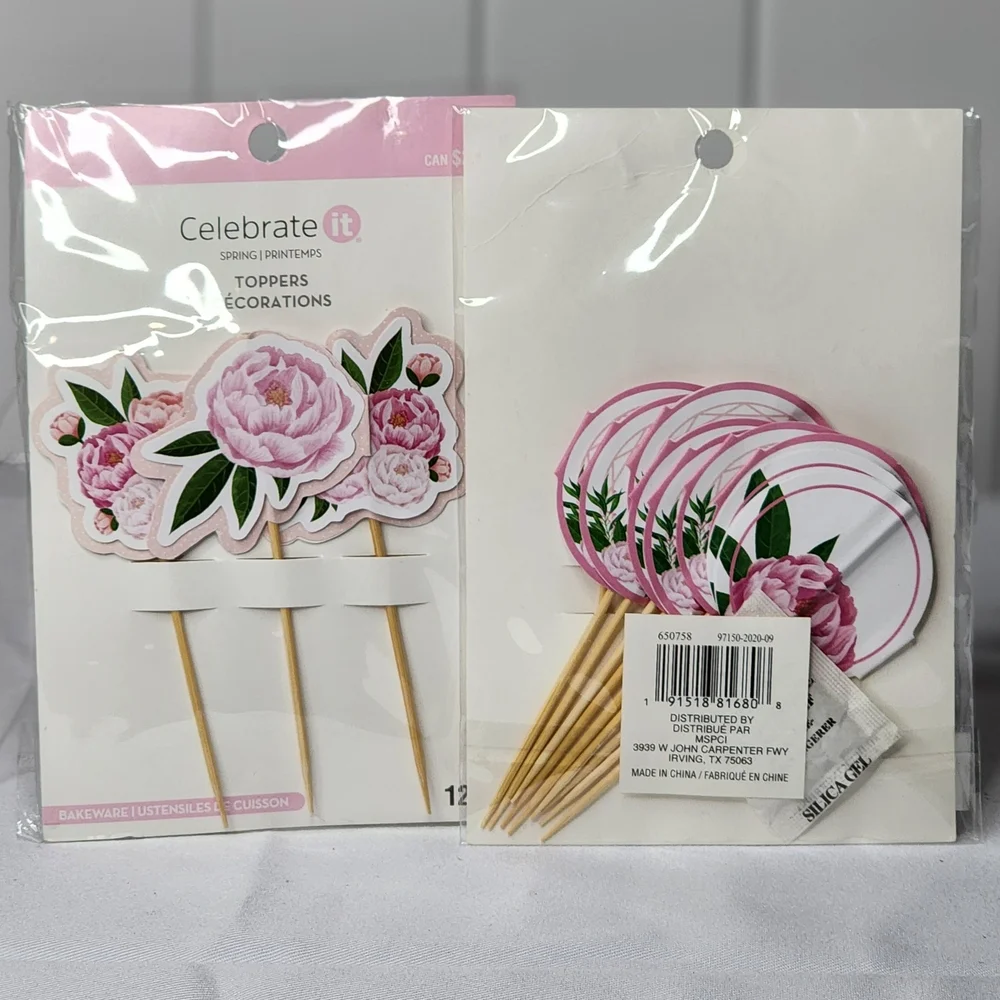 Celebrate It Pink Floral Cupcake Toppers 2pks